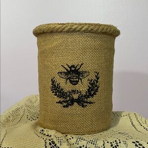 Rustic Burlap Bee Decorative Vase or round storage